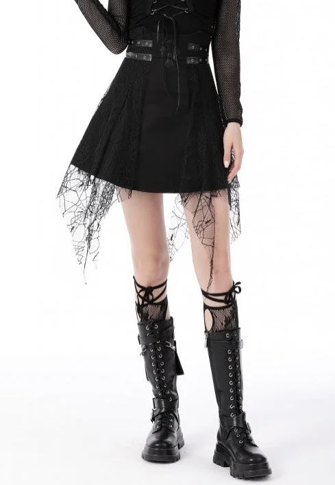 Dark In Love - Punk Rock Cross Spider Net Mini Black - Skirt Colorblock Mini Skirt