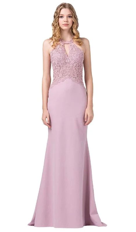 Dancing Queen - 2787 Embroidered Halter Trumpet Gown Silk party dresses