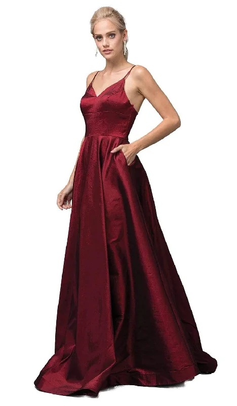 Dancing Queen - 2825 V-Neck Pleated A-Line Evening Gown Women's trendy party dresses sale