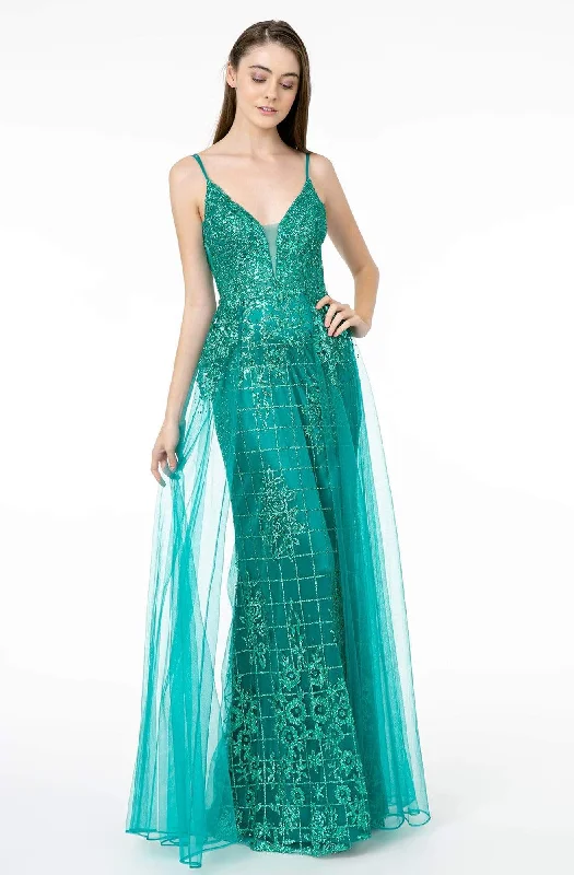 Elizabeth K - GL2924 Illusion Deep V-Neck Glitter Mesh Mermaid Gown Bachelorette party dresses