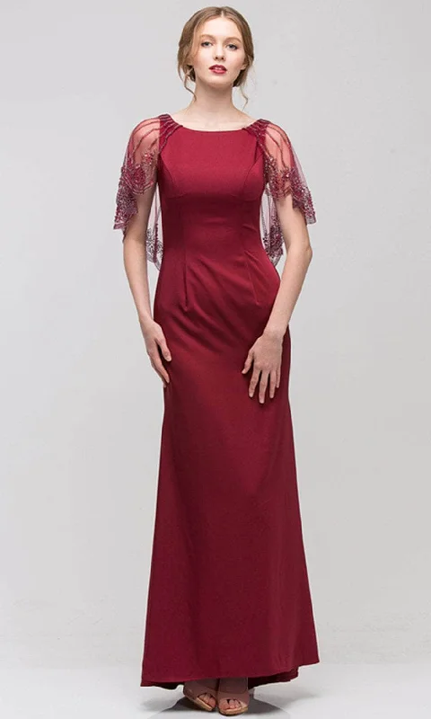 Eureka Fashion 7003 - Bateau Neck Sheer Cape Formal Gown Best party dresses for hourglass body shape