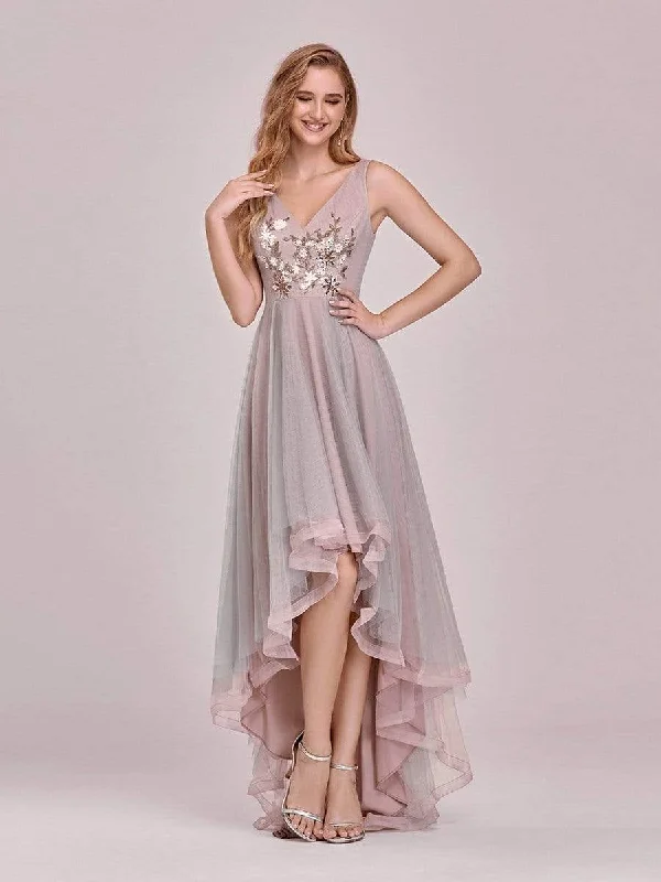 Fancy V Neck Sleeveless High-Low Prom Dress for Women Holiday unclassified dresses