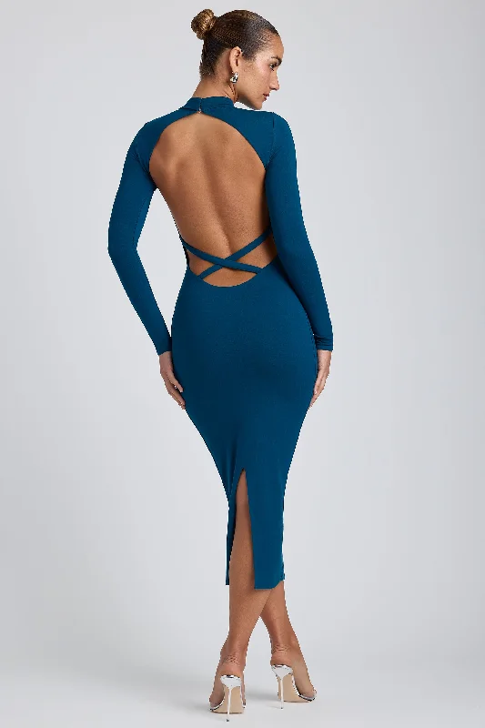 Modal Cross-Back Midaxi Dress in Deep Teal Elegant evening unclassified dresses