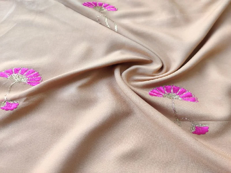 Beige Pink Flowers Embroidered Rayon Fabric Women's unclassified dresses