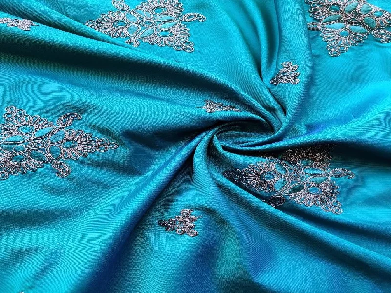 Blue Gray Dori And Thread Embroidered Taffeta Silk Fabric Summer unclassified dresses