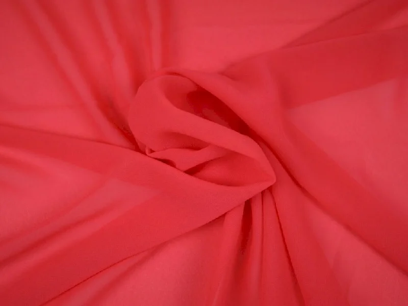 Coral Pink Plain Chinon Chiffon Fabric Ruched unclassified dresses