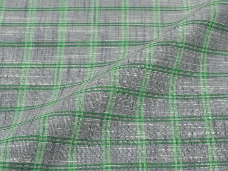 Smoke Gray Green Checks Handloom Cotton Slub Fabric Office unclassified dresses