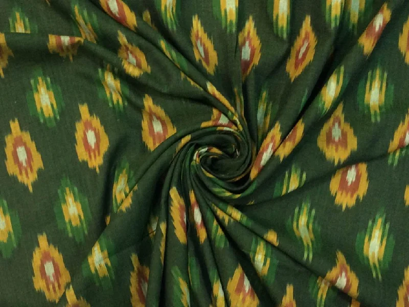 Dark Green Yellow Abstract Handloom Cotton Ikat Fabric Open-back unclassified dresses