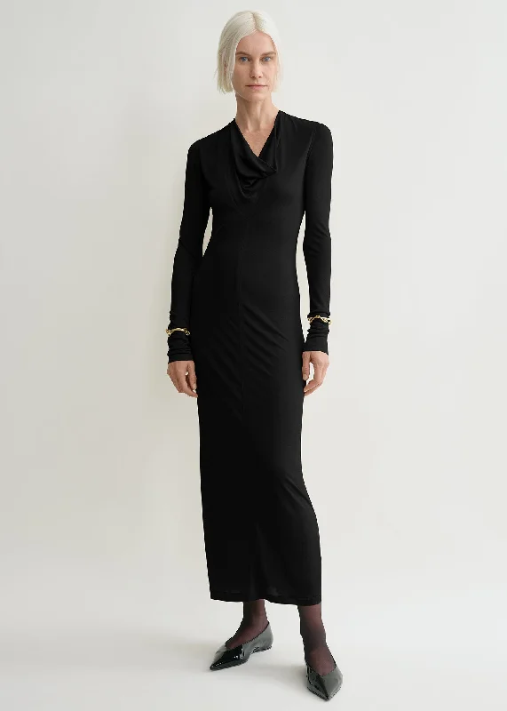 Draped V-neck dress black Color block unclassified dresses