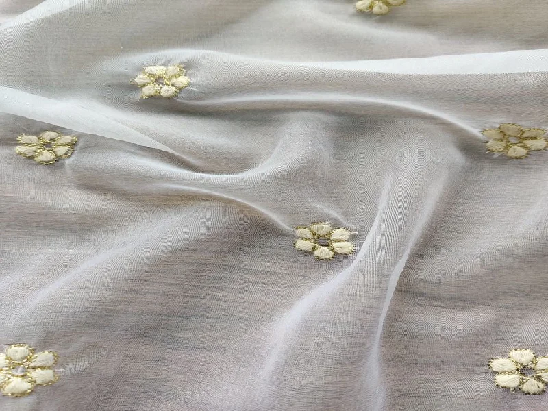 White Flowers Dyeable Embroidered Organza Fabric Wrap unclassified dresses