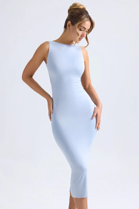 Ruched Open-Back Midaxi Dress in Light Blue Neutral tone unclassified dresses