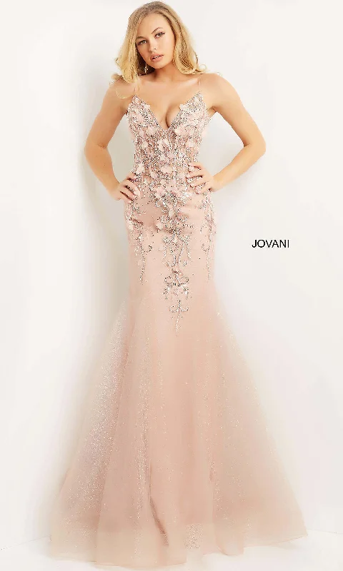 Blush Pink Sheer-Bodice Mermaid Jovani Prom Dress High-low unclassified dresses