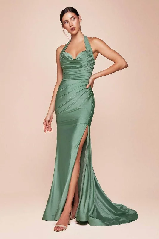 Ladivine CD796 - Halter Ruched Bodice Prom Dress Color block unclassified dresses