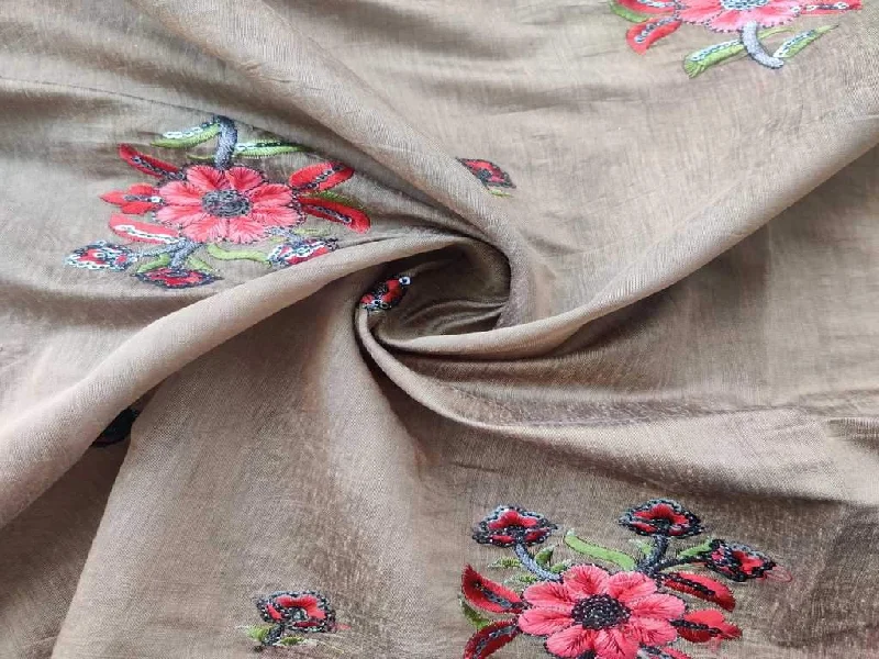 Light Brown Flowers Embroidered Chanderi Fabric Unique unclassified dresses