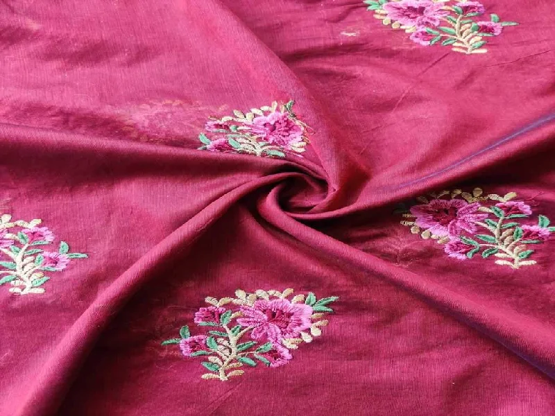 Maroon Flowers Embroidered Chanderi Fabric Popular unclassified dresses