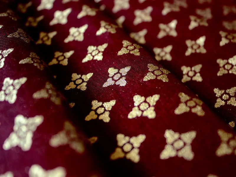 Maroon Flower Polyester Chanderi Fabric Elegant evening unclassified dresses