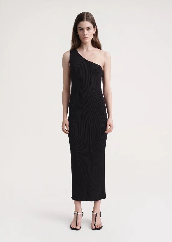 One-shoulder ribbed dress black Comfortable unclassified dresses