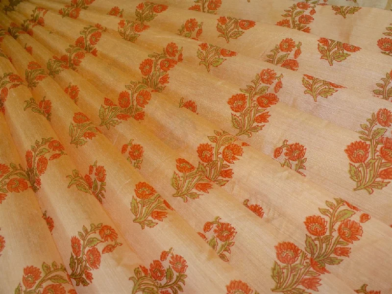 Peach Flower Polyester Chanderi Fabric Earthy tone unclassified dresses