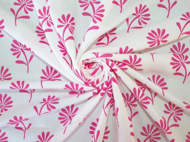 White Pink Flowers Pure Viscose Rayon Fabric Satin unclassified dresses