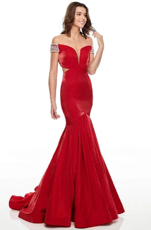 Rachel Allan - 7016 Illusion Deep Off-Shoulder Prom Dress - 1 pc Deep Red In Size 6 Available High-end unclassified dresses