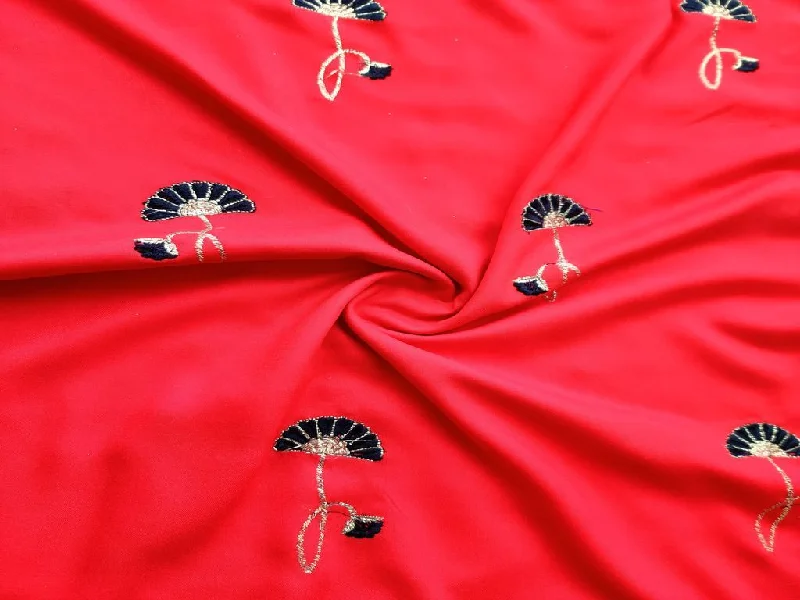 Red Black Flowers Embroidered Rayon Fabric Holiday unclassified dresses