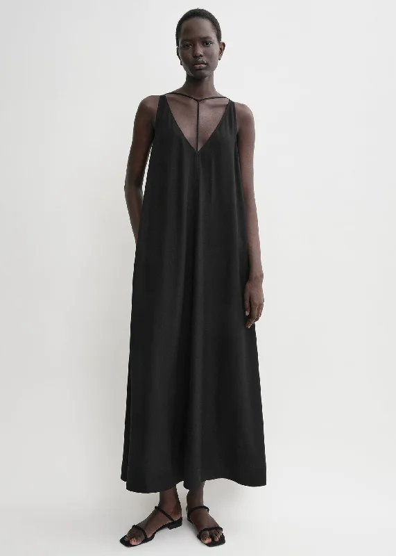 T-strap crepe-back satin dress black Soft fabric unclassified dresses