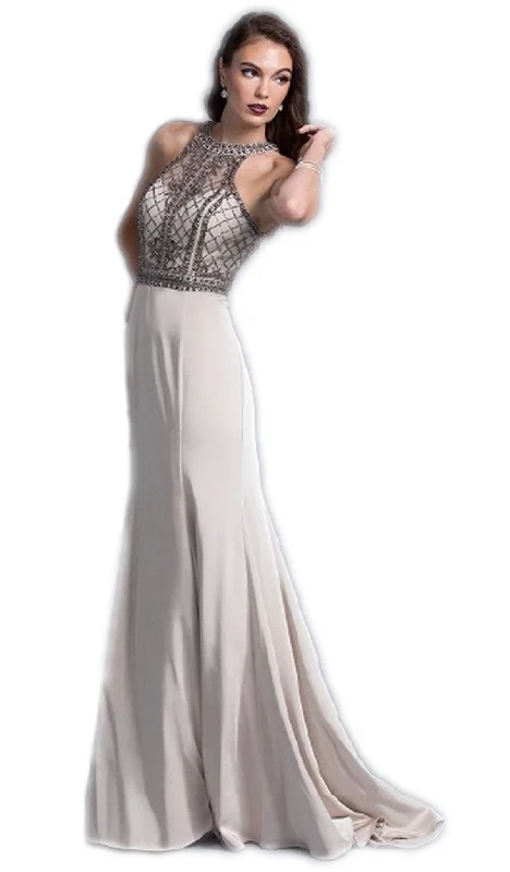 Trevi Collection - Jewel Accented Halter Prom A-line Dress Luxury unclassified dresses