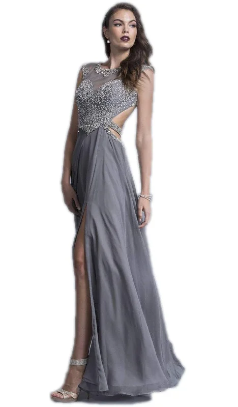 Trevi Collection - Jeweled Illusion Bateau Fitted Simple Prom Dress Fall unclassified dresses