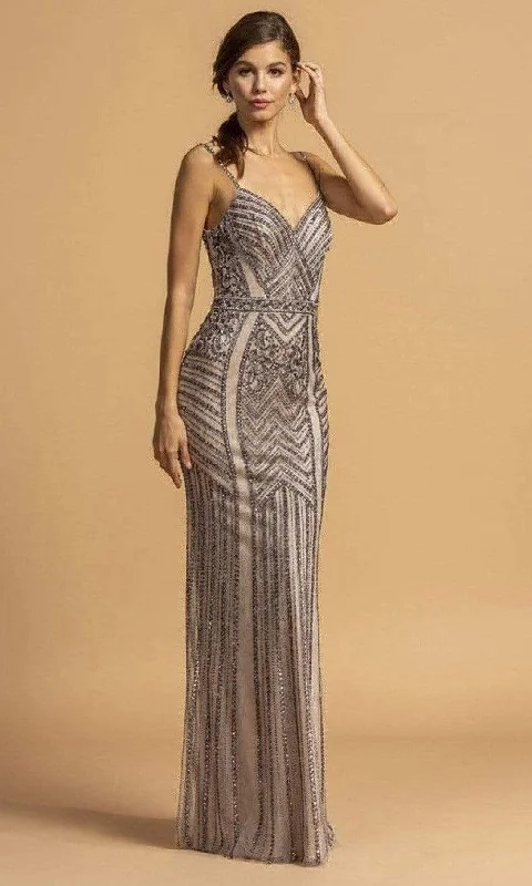 Trevi Collection - L2218 Spaghetti Strap Beaded Sheath Dress Printed unclassified dresses