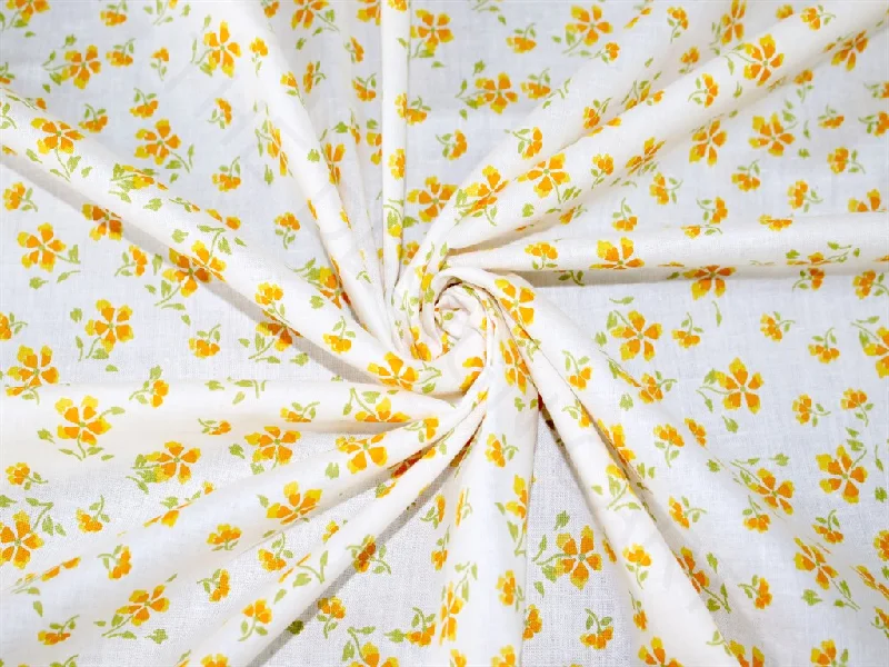 White Yellow Flowers Pure Cotton Fabric Printed unclassified dresses