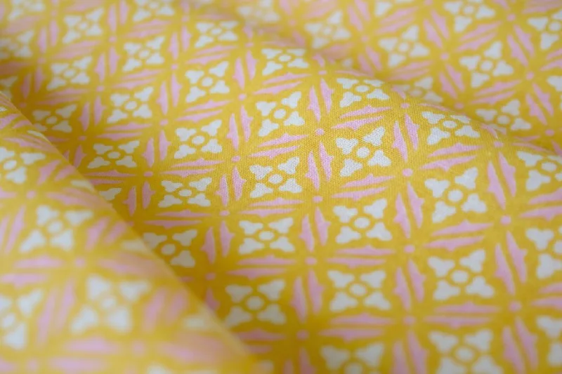 Yellow Pink Geometric Flower Pure Cotton Fabric A-line unclassified dresses