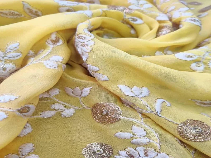 Yellow Flowers Zari and Thread Embroidered Pure Georgette Fabric Bodycon unclassified dresses