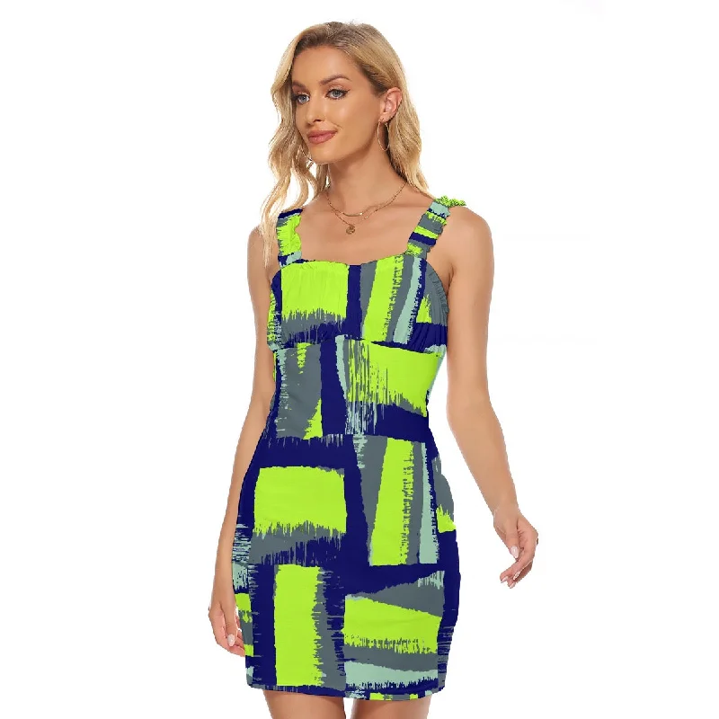 All-Over Print Women's Cami Pleated Hip Dress SS15 green, and blue print New Year's Eve floral dresses