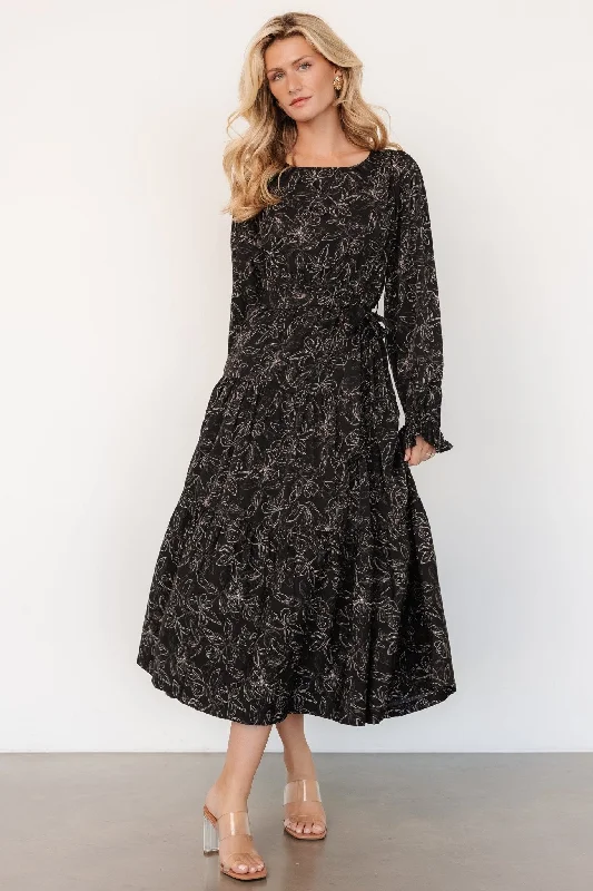 Ashlyn Long Sleeve Dress | Black Print Ruffled floral dresses