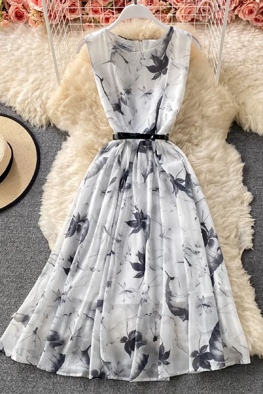 Cute ink print dress A line fashion dress  685 Cotton floral dresses