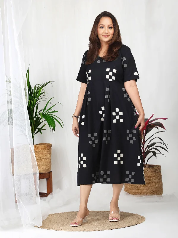 Kuvira Black Cotton Block Print Dress Bodycon floral dresses