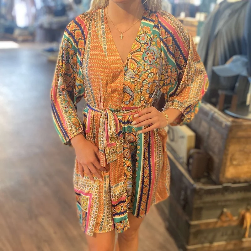 Molly Bracken colorful flowy geo print dress Silk floral dresses