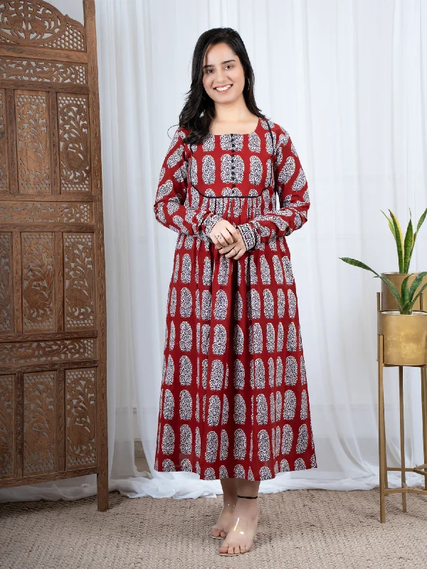 Nazia Bagh Block Print Cotton Dress Floral dresses under $50