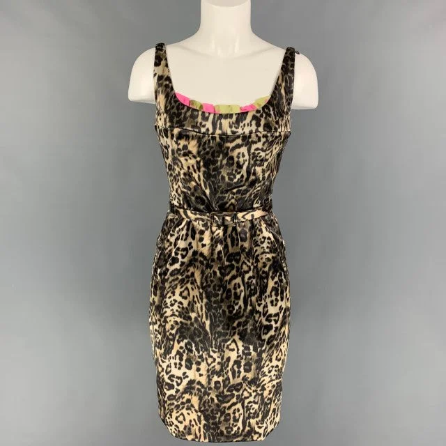 TULEH Size 6 Beige Brown Animal Print Polyester Blend Sleeveless Dress Vintage floral dresses