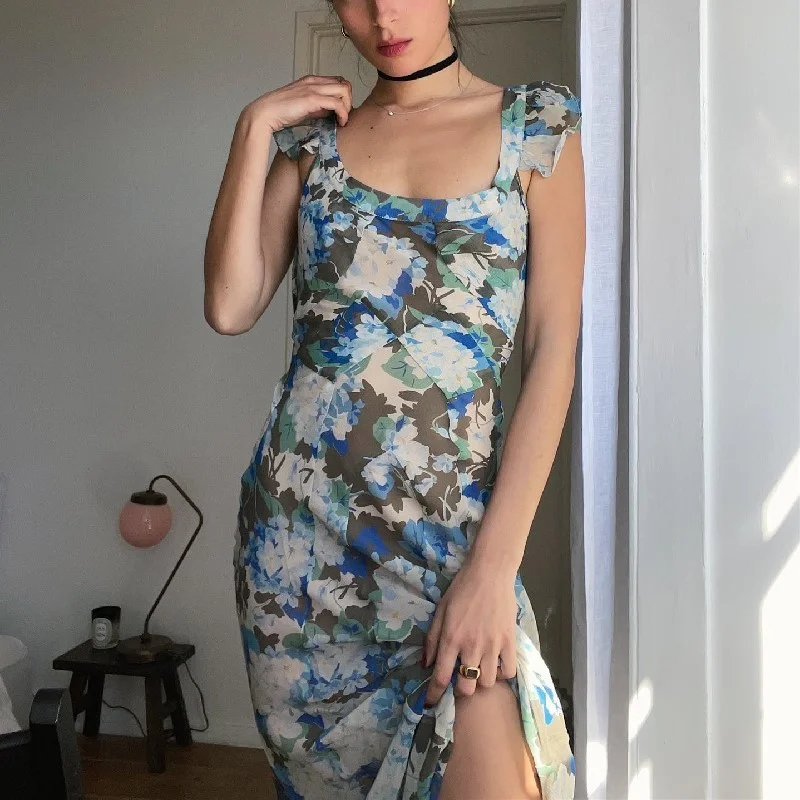 Women Fashion Elegant Floral Printing Sleeveless Long Dress Zara floral dresses