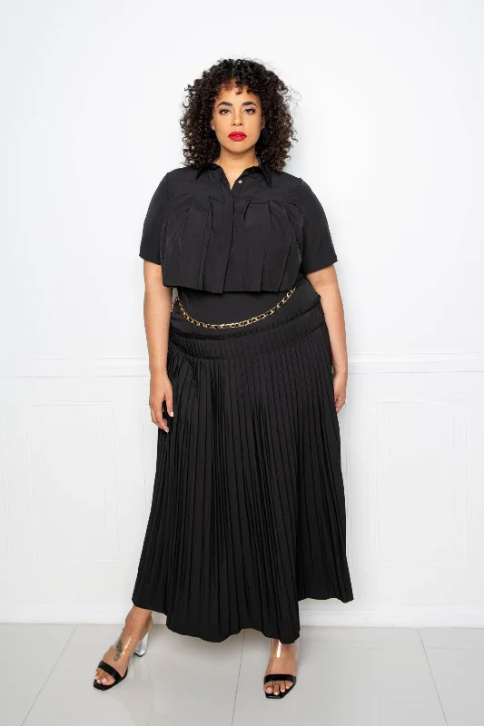 Pleated Cropped Shirt And Maxi Skirt Set Stylish Maxi Skirt