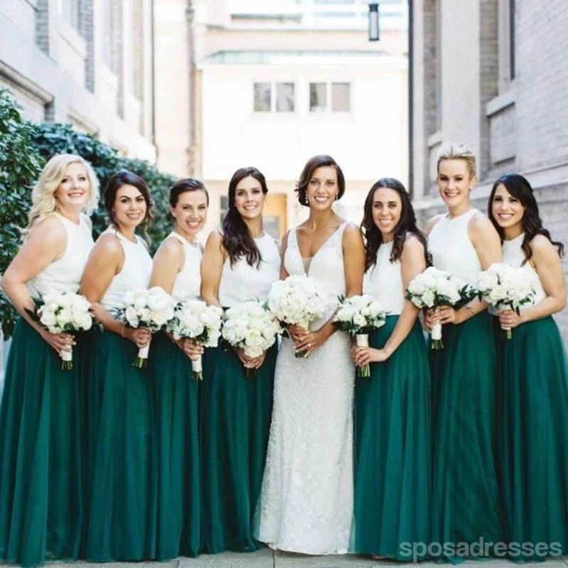 Jewel Ivory Bodice Green Skirt A-line Long Cheap Bridesmaid Dresses Online, WG678 Cozy Maxi Dress