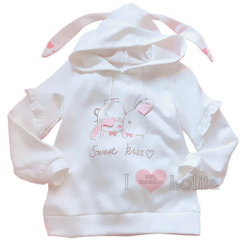 Kawaii Bunny Sweet Kiss With Long Ears Hoodie YV2376 Long Boho Skirt