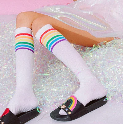 RAINBOW STRIPE LONG SOCKS YV2401 Skater Maxi Skirt