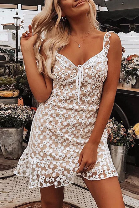 Flower Lace Sleeveless Short Dress Light Lace Dress