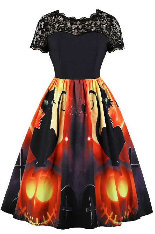 Halloween Lace Patched Print Dress Sexy Lace Gown