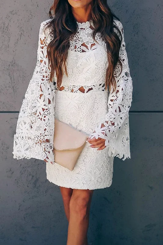 Lace Cutout Long-sleeve Short Dress Lace Dress Chic