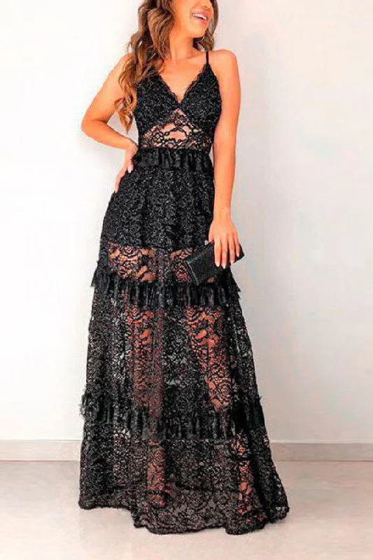 Lace Layered Cut Out Long Dress Lace Bodycon Dress