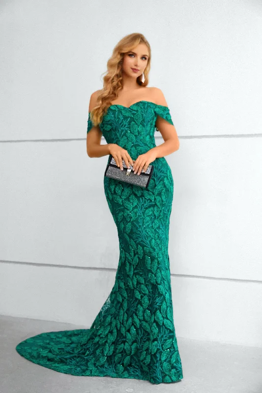 Mermaid Sweetheart Off-the-shoulder Floor-length Sleeveless Backless Appliques Lace Prom Dress Lace Evening Dress