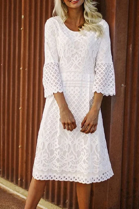 White Scoop Cut-out Lace Dress Lace Dress Glamour